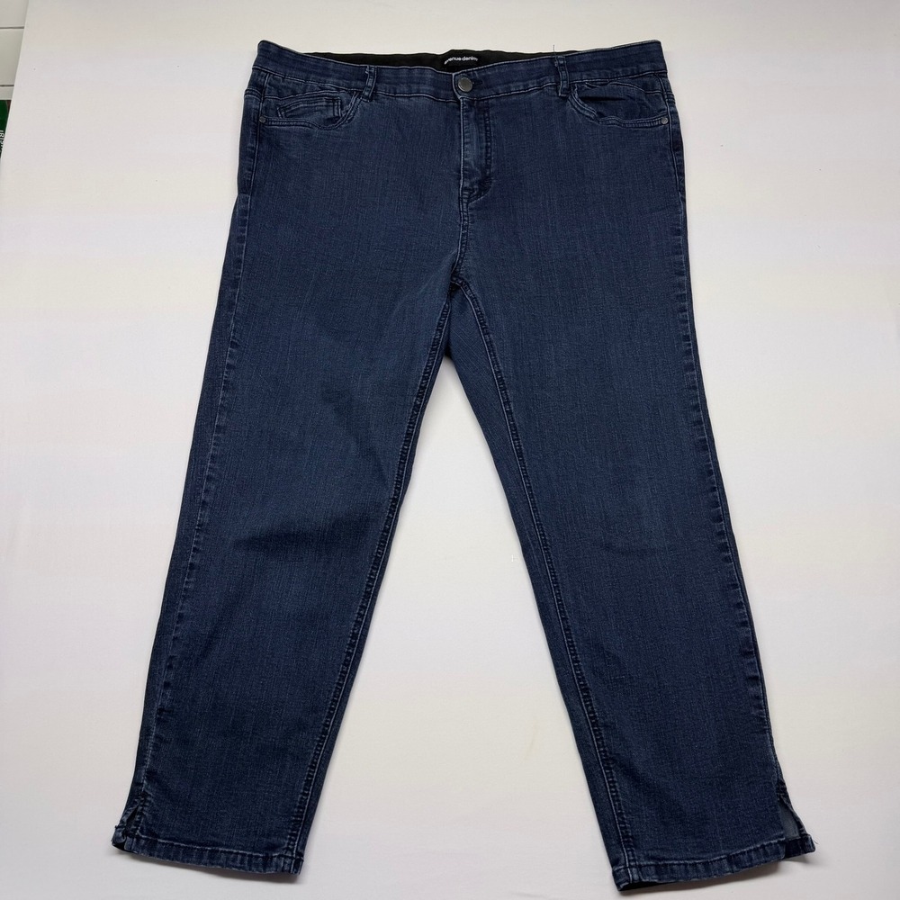 Avenue Denim Dark Wash Straight Leg Jeans Plus Size 22A Elastic Waist Stretch